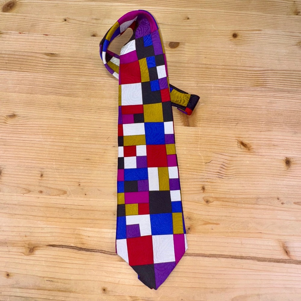 Krizia Uomo Italy Colorblock Silk Tie Made in Italy Abstract‎ Mondrian Style